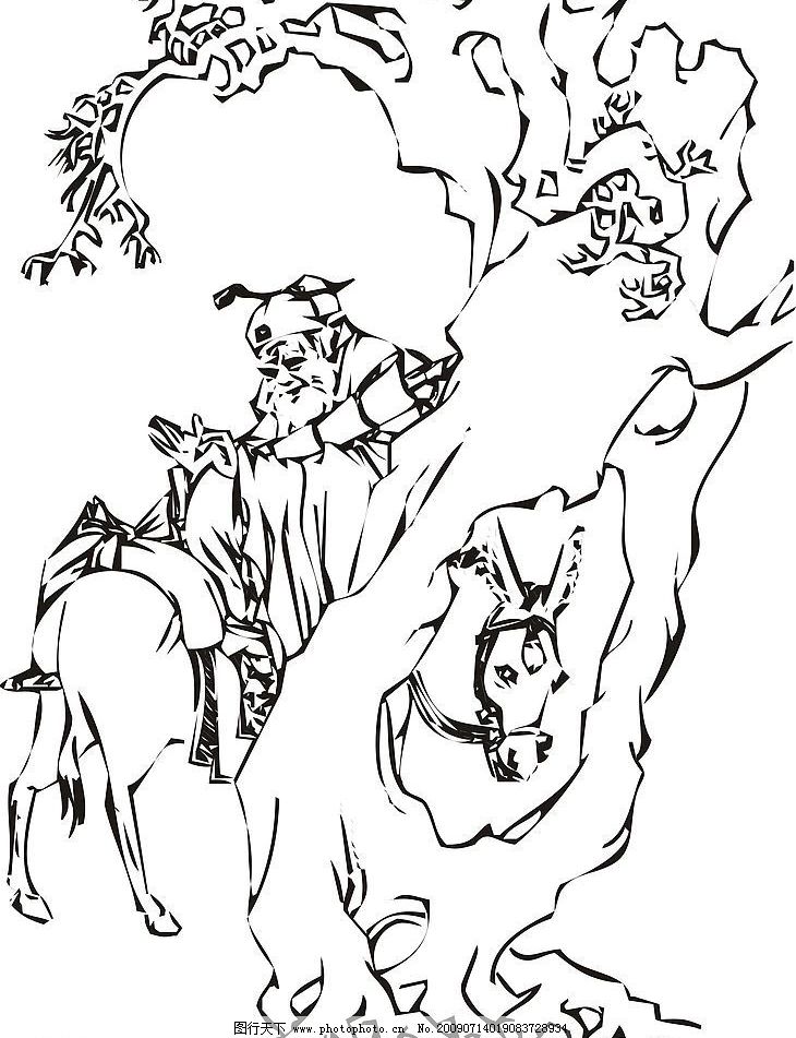 张果老图片,传说 八仙之一 线描 文化艺术 绘画